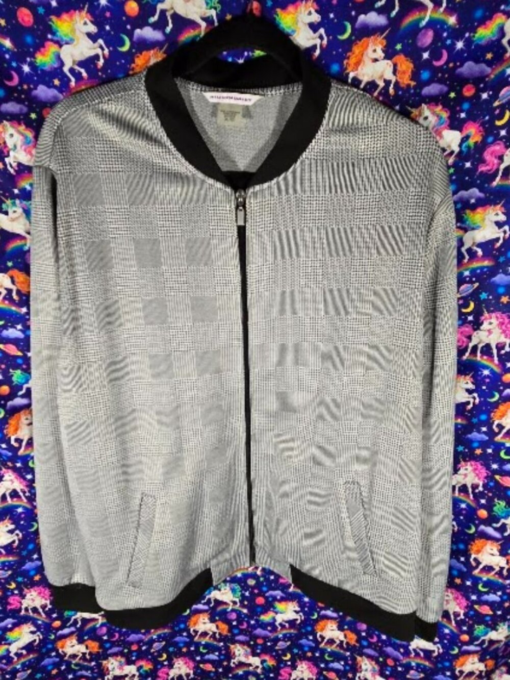 Alison Daley Optical Patchwork Zip-Front Bomber Jacket